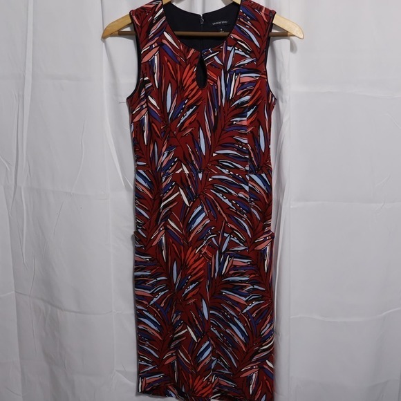 Lands End Sheath Dress Keyhole Bodice Womens Size 0 Back Zip Multicolor Heavywt - Picture 11 of 11